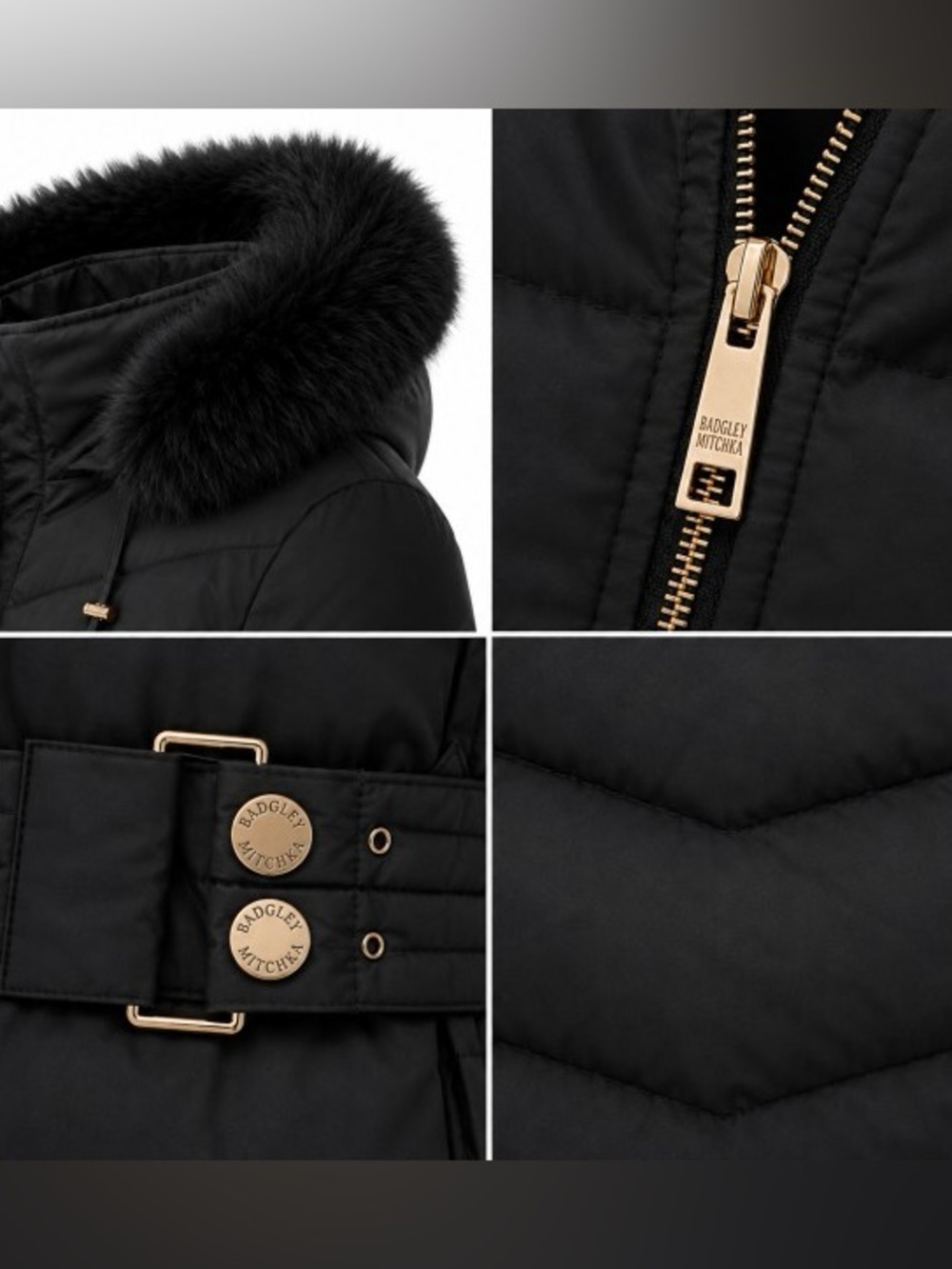 Badgley Mischka black fur boho western quilted puffer patchwork jacket coat - Picture 2 of 8